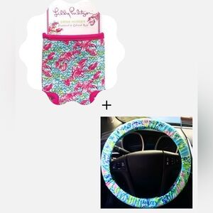 Like New ⭐️ Lilly Pulitzer Bundle! Koozie + Steering Wheel Cover